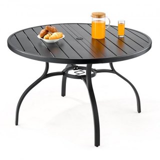 Outdoor Patio Dining Table, 120cm Round Metal Steel Slat