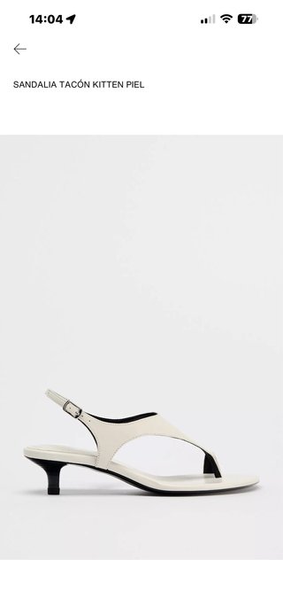 Sandalia Zara Piel Tacón Kitten Blanca T40