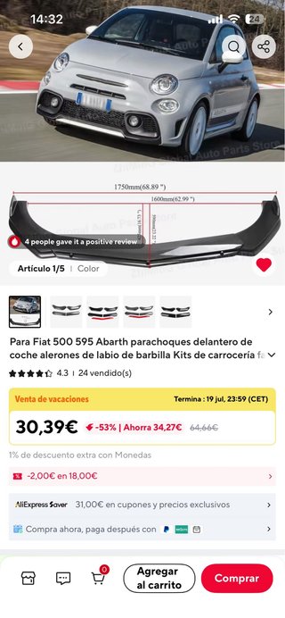 Alerón Parachoques Delantero Fiat 500