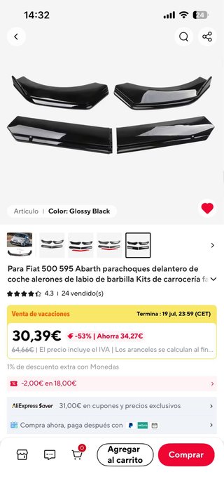 Alerón Parachoques Delantero Fiat 500