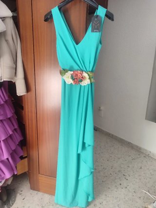 Vestido largo verde azulado