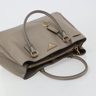 PRADA Galleria Hand Bag Safiano leather Gray Gold