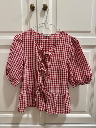 Blusa cuadros Vichy roja y blanca Stradivarius