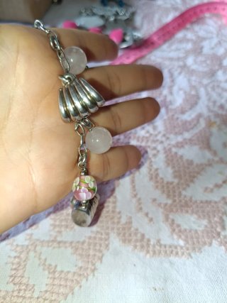 Pulsera Plata con Dijes Rosados