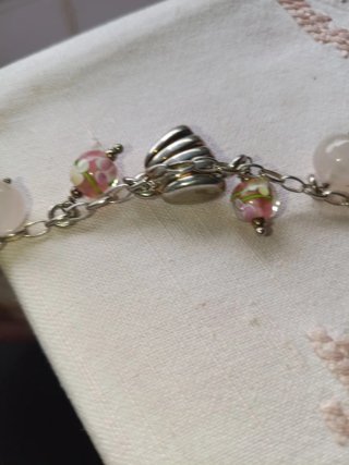 Pulsera Plata con Dijes Rosados
