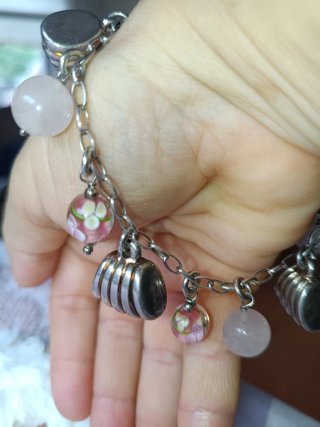 Pulsera Plata con Dijes Rosados