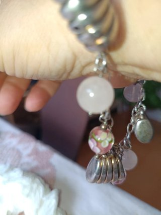 Pulsera Plata con Dijes Rosados
