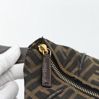 FENDI Zucca Canvas Vanity Hand Bag Black Brown