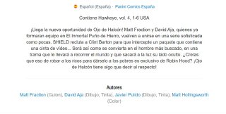Ojo de Halcon 100% Marvel. Numero 1