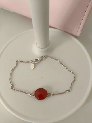 Pulseira Prata 925 Cornalina Vermelha