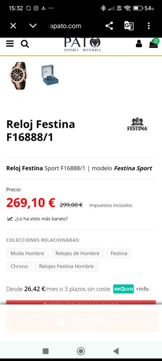 Reloj Festina Negro y Dorado a Estrenar