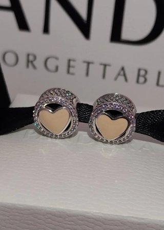 2 Charm Pandora Corazón esmalte Beige y Plata