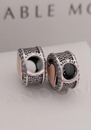 2 Charm Pandora Corazón esmalte Beige y Plata