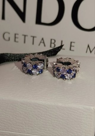 2 Charm Clip Pandora Azul y Plateado con circonita