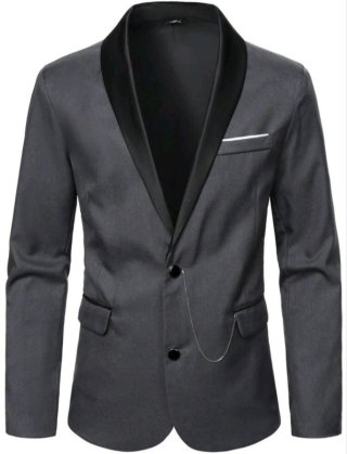 Traje de boda Azul Marino y Gris con Solapa Negra