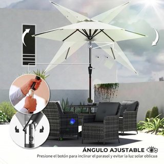 Sombrilla Jardín Ø230 Ajustable Impermeable Crema