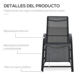 2 Tumbonas Jardín con Mesa Vidrio Negra Exterior
