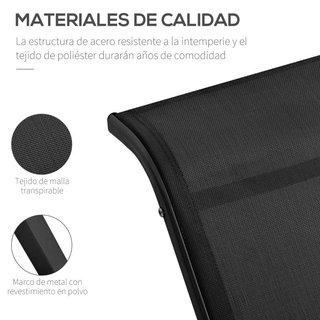 2 Tumbonas Jardín con Mesa Vidrio Negra Exterior