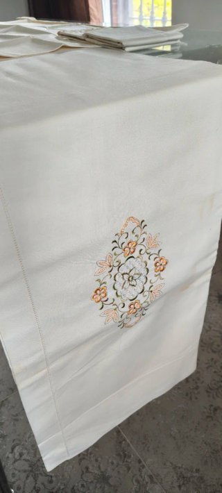 Lenzuolo matrimoniale cotone panna ricamato nuovo