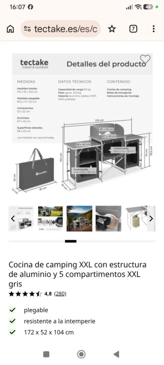 Mesa de camping plegable Tectake gris