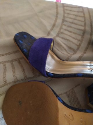 Sandali tacco scamosciato jeans rafia