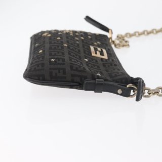 FENDI Zucchino Canvas Chain Shoulder Bag Black