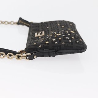 FENDI Zucchino Canvas Chain Shoulder Bag Black