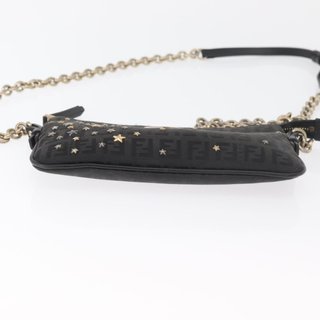 FENDI Zucchino Canvas Chain Shoulder Bag Black