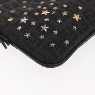 FENDI Zucchino Canvas Chain Shoulder Bag Black