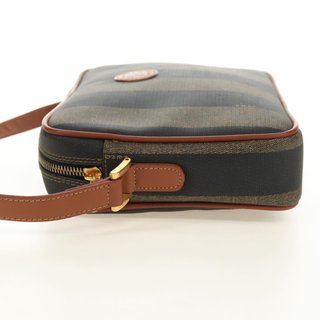 FENDI Pecan Canvas Shoulder Bag PVC Brown Black
