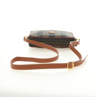 FENDI Pecan Canvas Shoulder Bag PVC Brown Black