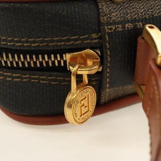 FENDI Pecan Canvas Shoulder Bag PVC Brown Black