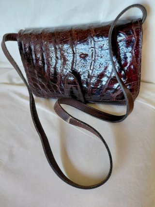 Bolso cartera piel marrón cocodrilo auténtico