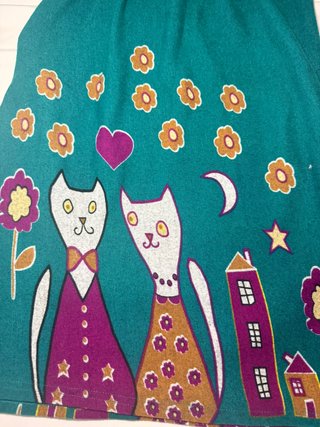 Vestido verde y fucsia con estampado de gatos S