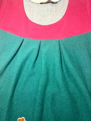 Vestido verde y fucsia con estampado de gatos S
