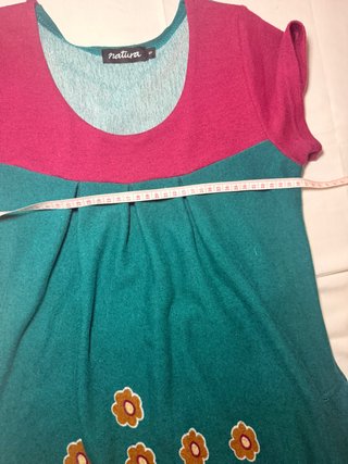 Vestido verde y fucsia con estampado de gatos S