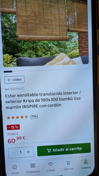 Estor enrollable bambú interior/exterior