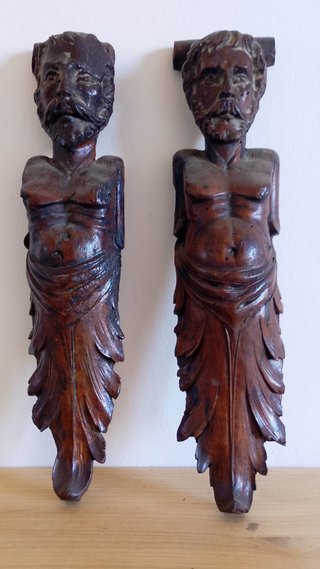 Coppia Cariatidi Legno Sec. XIX