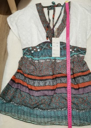 Nueva Blusa Kaftan Talla L 40 Blanca Turquesa