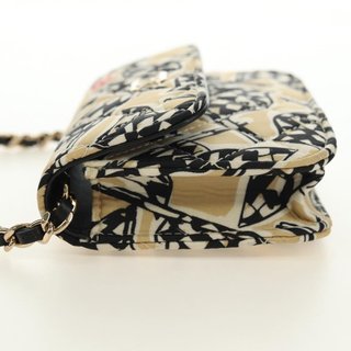 CHANEL Matelasse Chain Shoulder Pouch Nylon Beige