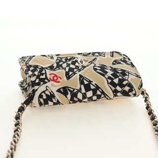 CHANEL Matelasse Chain Shoulder Pouch Nylon Beige