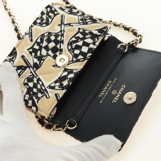 CHANEL Matelasse Chain Shoulder Pouch Nylon Beige