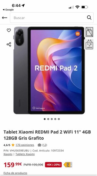 Tablet Xiaomi Redmi Pad 2 128GB Gris