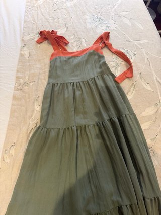 Vestido largo mujer verde y coral