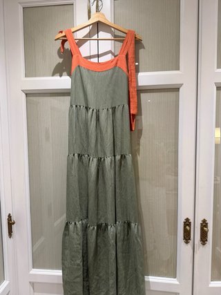 Vestido largo mujer verde y coral