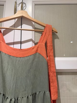 Vestido largo mujer verde y coral