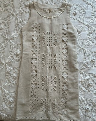 Vestito cotone lino sangallo beige 46