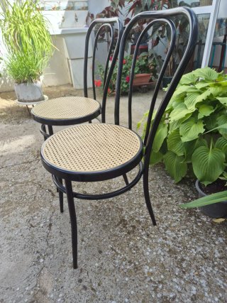 4 Sedie Metalliche con Sedile in Rattan