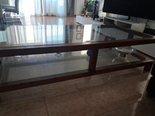 Mesa de centro cristal y madera