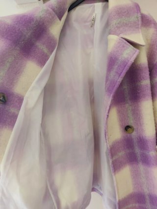 Cappotto Lumina a quadri viola e bianco